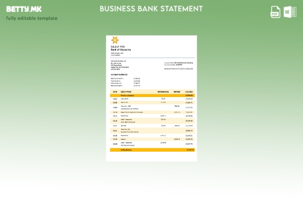 модерен стил Деловно извод од банка на Абисинија Шаблон за формат Word и PDF